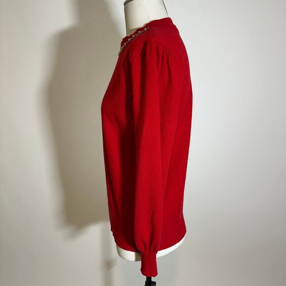 Liz Claiborne Red Cabaret Balloon Sleeve Embellished Neck Sweater Womens Medium - Picture 5 of 11